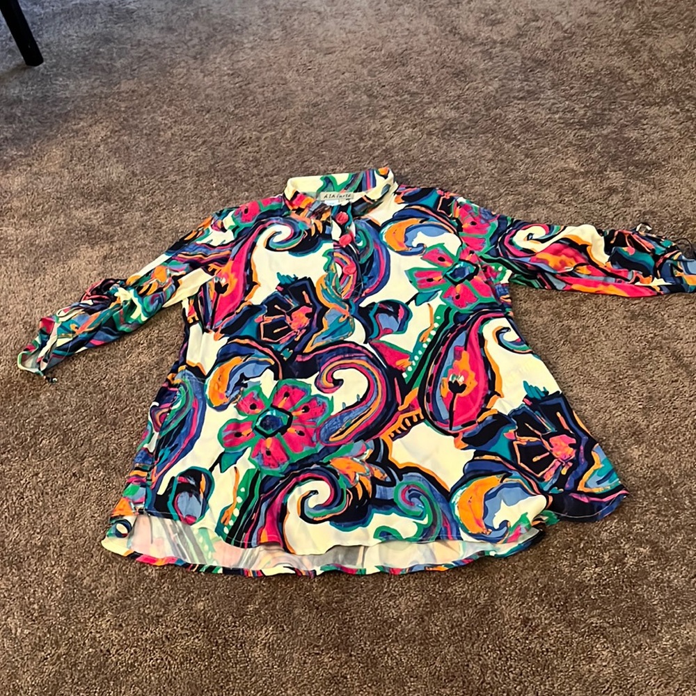 Printed tunic cinch 3/4 slv